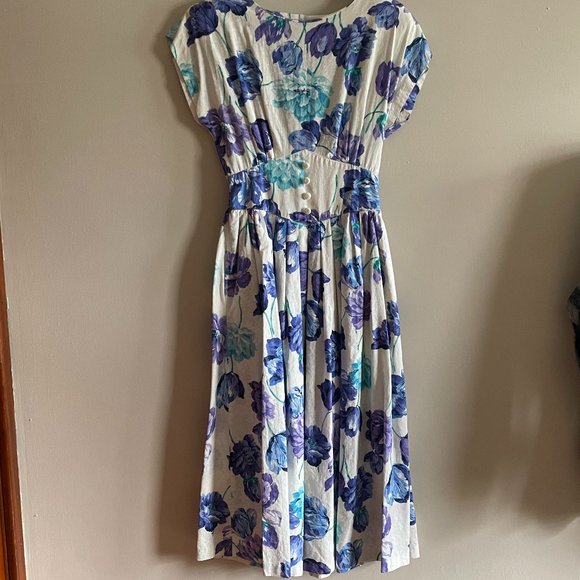 Vintage 80s Jessica Howard Floral Flower Pattern Fit & Flare Cotton Dress - Picture 1 of 13